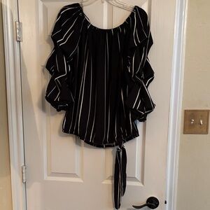 Two by Vince Camuto Black Blouse with White Stripes